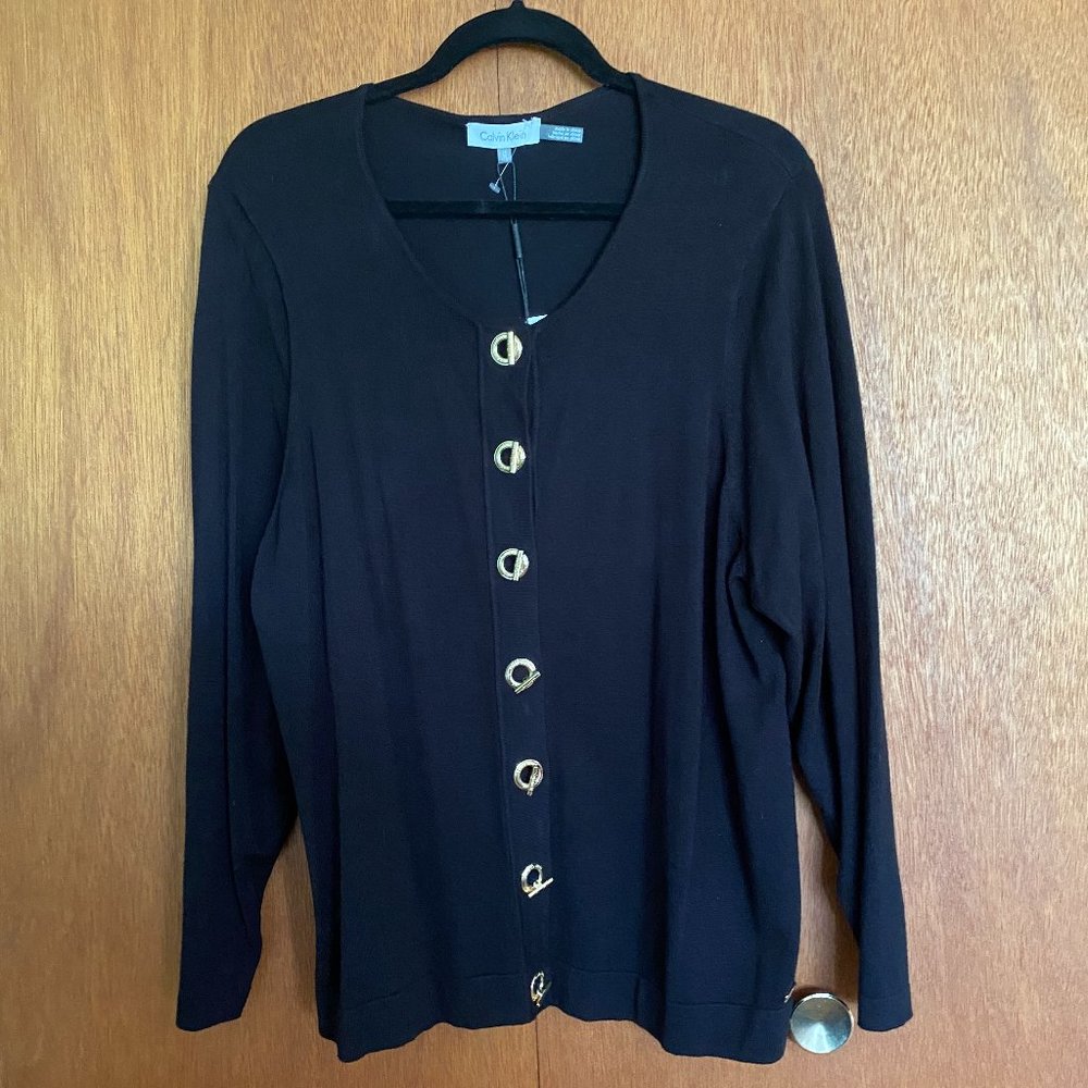 NWT Calvin Klein Cardigan with Gold Toggle Closure